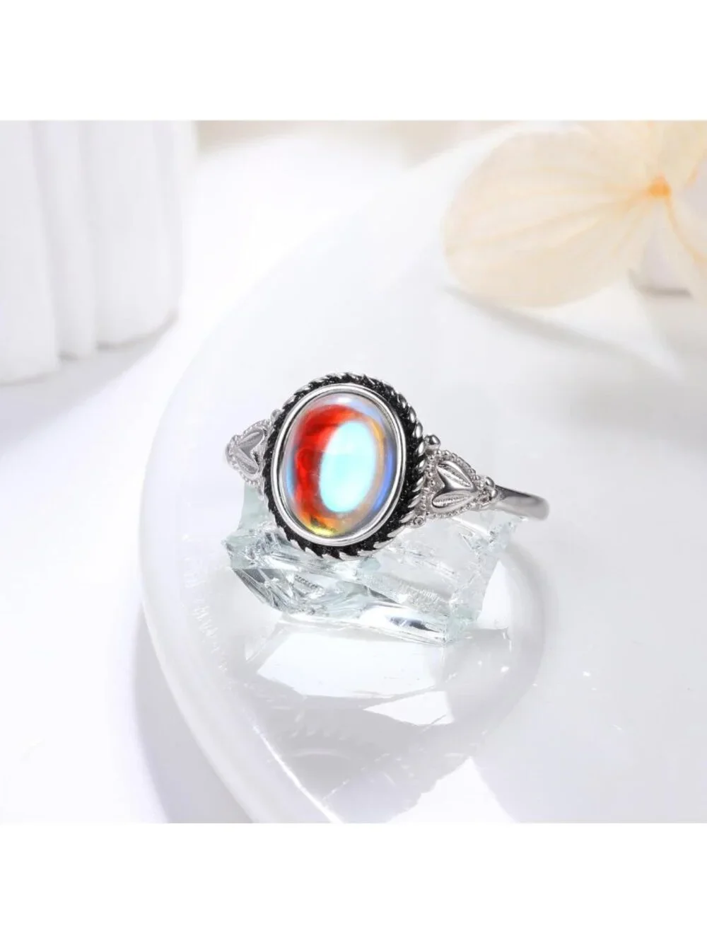 Vintage Handmade Moonstone Mood Ring - Sterling Silver Oval Solitaire, Color